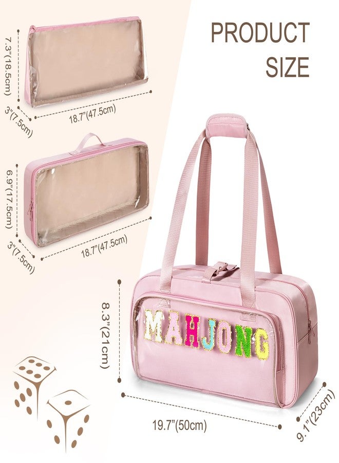 Yarwo 3 PCS Mahjong Bag Empty, Clear American Mahjong Tile Set Bag with Game Mat Buckle and Sewn Chenille Letter, Zippered Game Storage for Mahjong Tiles, Racks & Pushers, Pink (Case Only) - Image 5